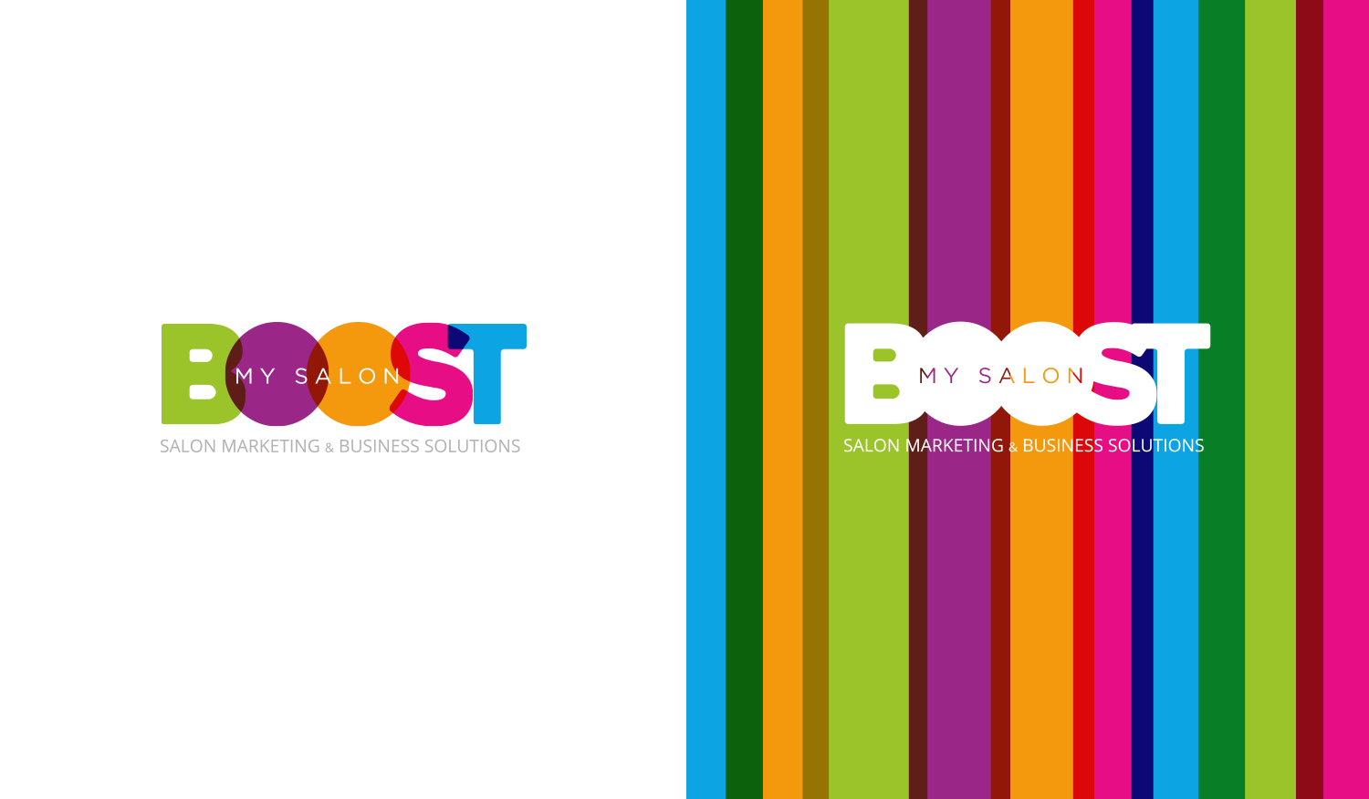 BOOSTmySALON Logo design in both full colour and white knock out