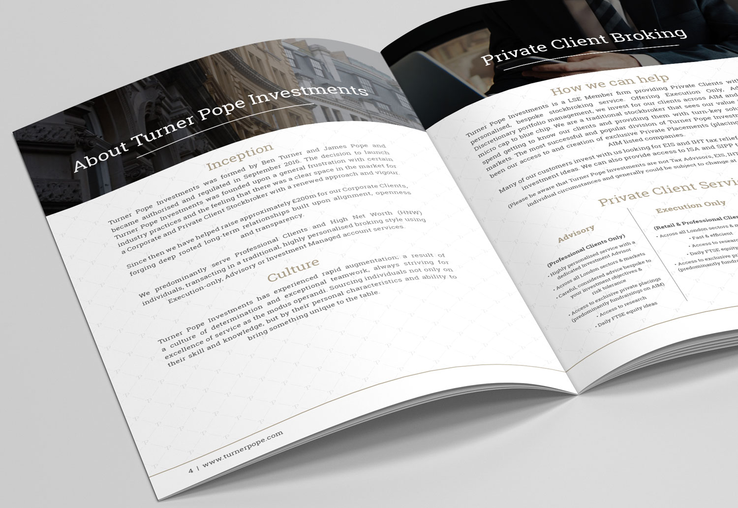 Turner Pope Investments | Brochure Inside Spread Design