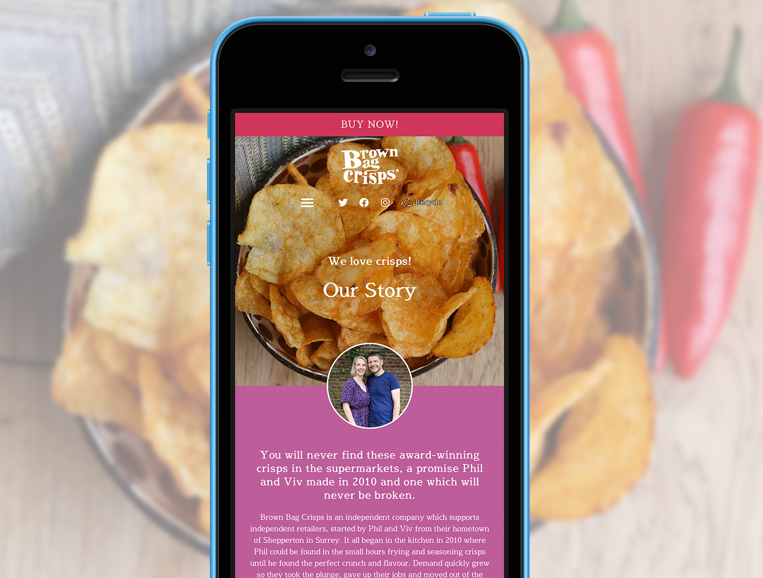 Brown Bag Crisps Responsive Web Design & Build | Mobile View of About Page