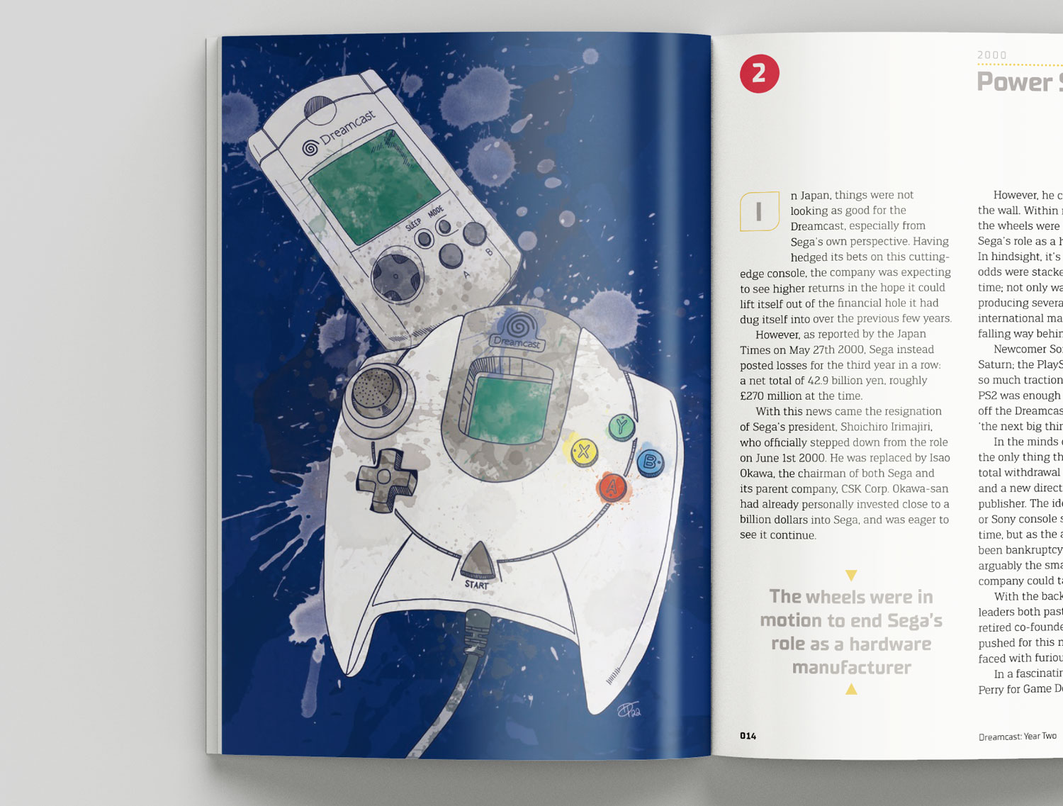 Dreamcast Year Two Book Illustrations | Peripherals Illustration Showing a Controller and VMU