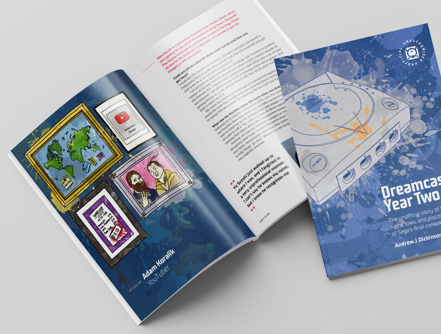 Dreamcast Year Two Book Illustrations | Front Cover and Interview Illustration Spread