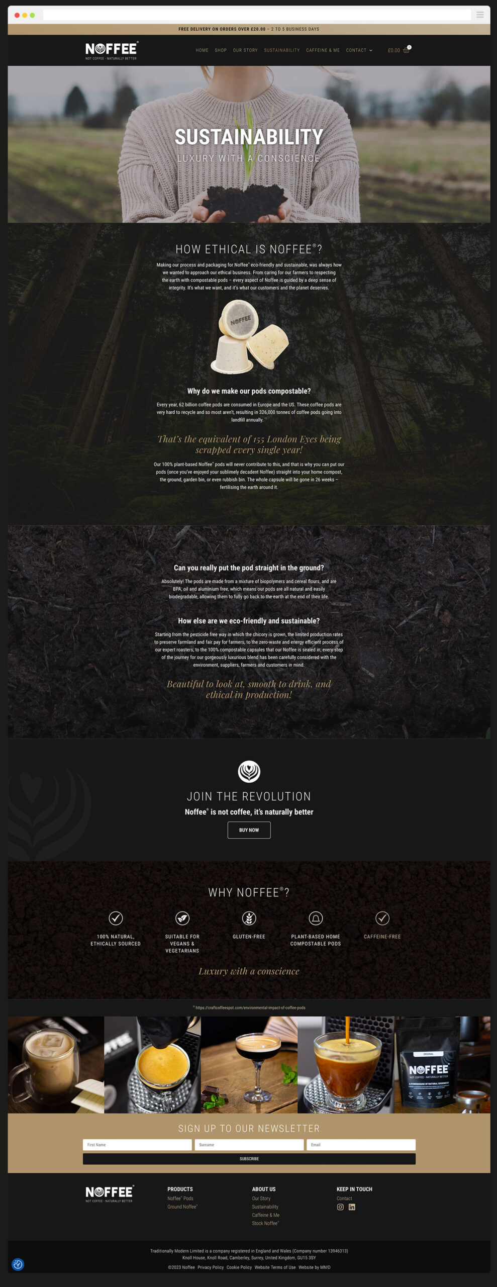 NOFFEE Website Design & Build | Full View of NOFFEE Sustainability Page