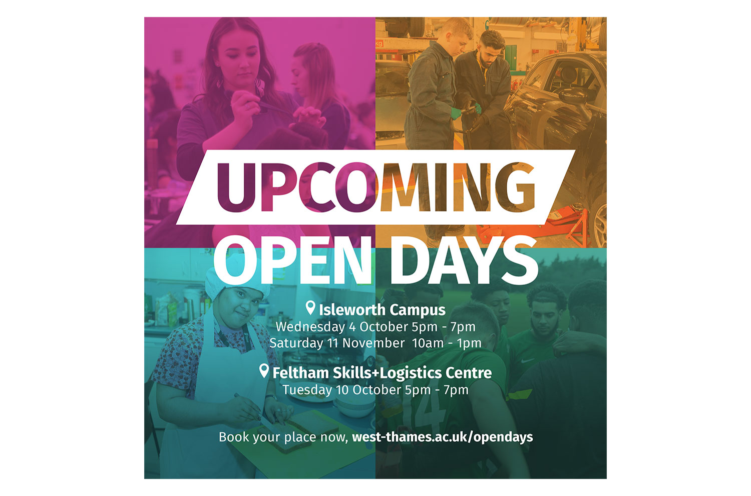 West Thames College Enrolment Campaign 2023 | Social Media Post Promoting Upcoming Open Days