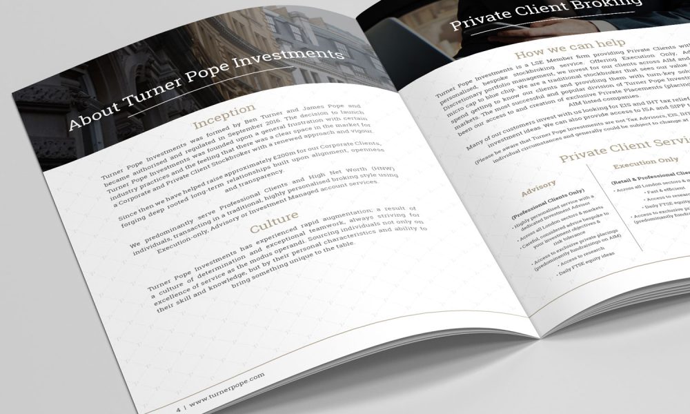 Turner Pope Investments | Brochure Inside Spread Design